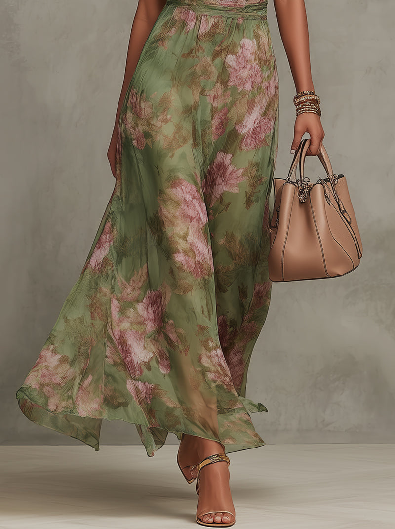 Women's Boho Green Maxi Dress for Formal Wedding Guest Style