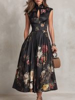 Load image into Gallery viewer, Elegant Black Floral Dress for Formal Wedding Guest Style with A Line Midi Skirt
