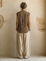Load image into Gallery viewer, Women's Cotton Linen Wide Leg Pants Set Boho Print Cardigan
