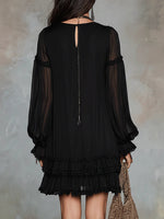 Load image into Gallery viewer, Women's Black Mini Dress Boho Ruffle Chiffon Style
