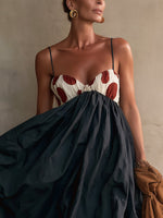 Load image into Gallery viewer, Women's Black Midi Dress Spaghetti Strap Corset Bodice Full Skirt Cocktail Style
