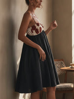 Load image into Gallery viewer, Women's Black Midi Dress Spaghetti Strap Corset Bodice Full Skirt Cocktail Style
