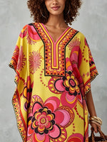 Load image into Gallery viewer, Women's Multicolor Mini Dress Floral Print V-Neck Kaftan Style

