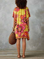 Load image into Gallery viewer, Women's Multicolor Mini Dress Floral Print V-Neck Kaftan Style
