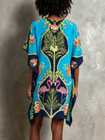 Load image into Gallery viewer, Women's Blue Casual Dress Tropical Print V-Neck Kaftan Style
