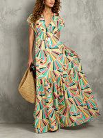Load image into Gallery viewer, Women's Geometric Print Maxi Dress V Neck Flutter Sleeve Flowing Tiered Style
