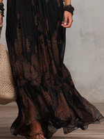 Load image into Gallery viewer, Women's Black Maxi Dress V Neck Flutter Sleeve Lace Detail Tiered Flowing Boho Style
