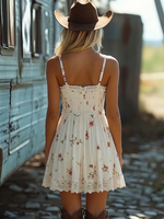 Load image into Gallery viewer, Women's White Floral Mini Dress V-Neck Ruffle High Low Hem
