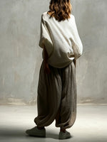 Load image into Gallery viewer, Women's Taupe Wide Leg Harem Pants High Waist Drawstring Flowing Style
