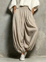 Load image into Gallery viewer, Women's Taupe Wide Leg Harem Pants High Waist Drawstring Flowing Style
