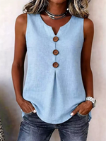 Load image into Gallery viewer, Women's Blouses V-Neck Button Sleeveless Pleated Front
