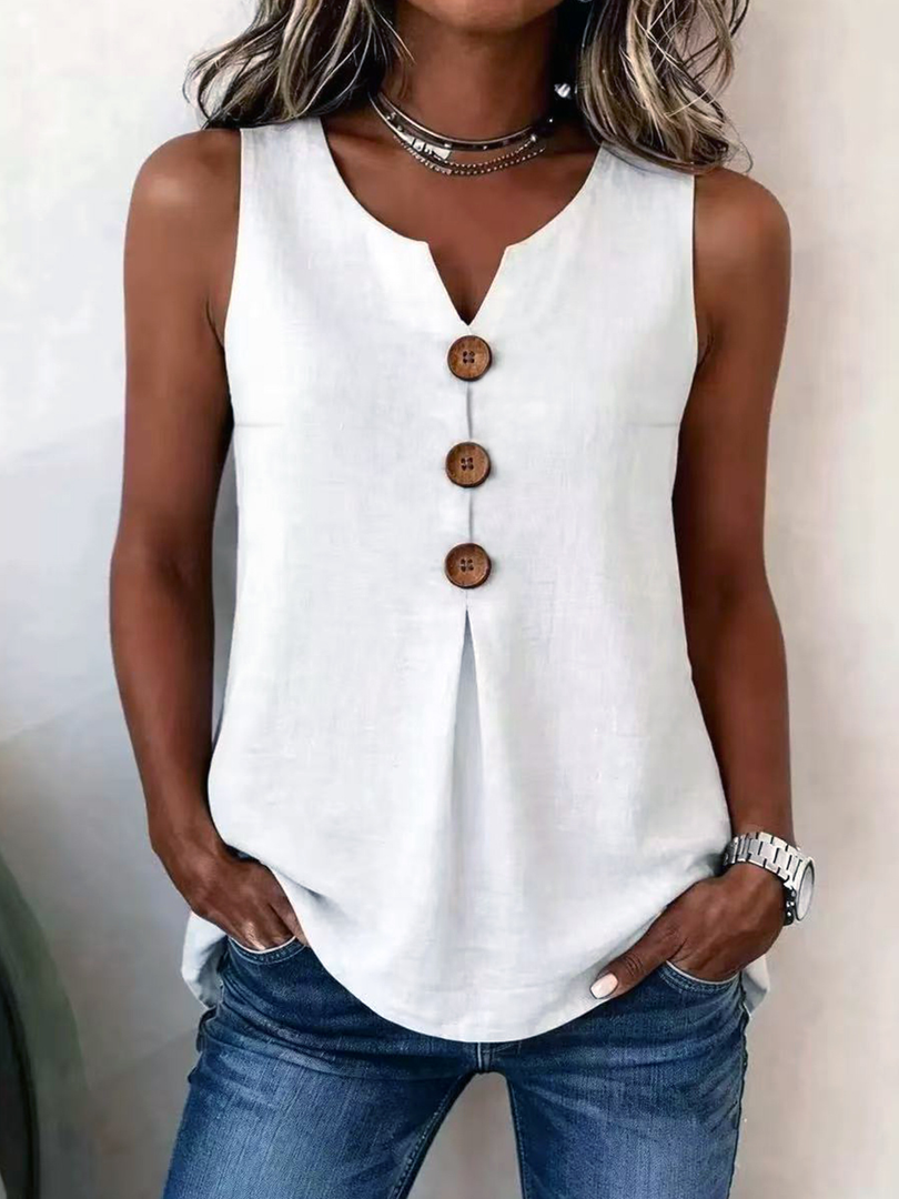 Women's Blouses V-Neck Button Sleeveless Pleated Front