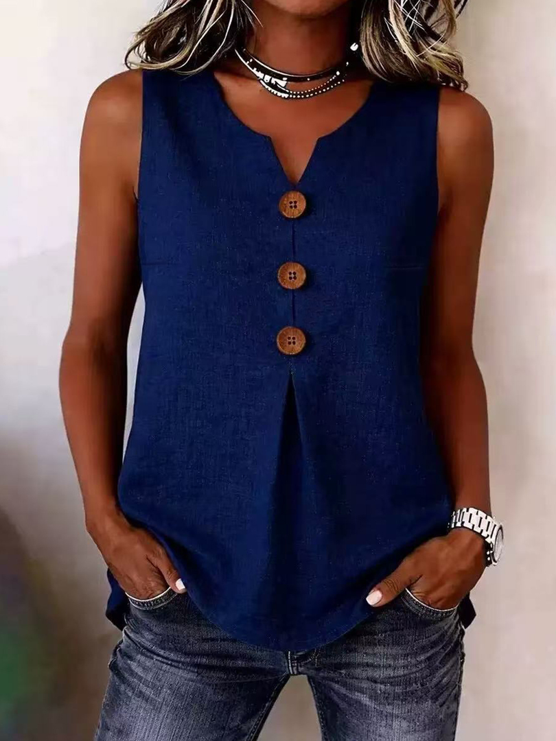 Women's Blouses V-Neck Button Sleeveless Pleated Front