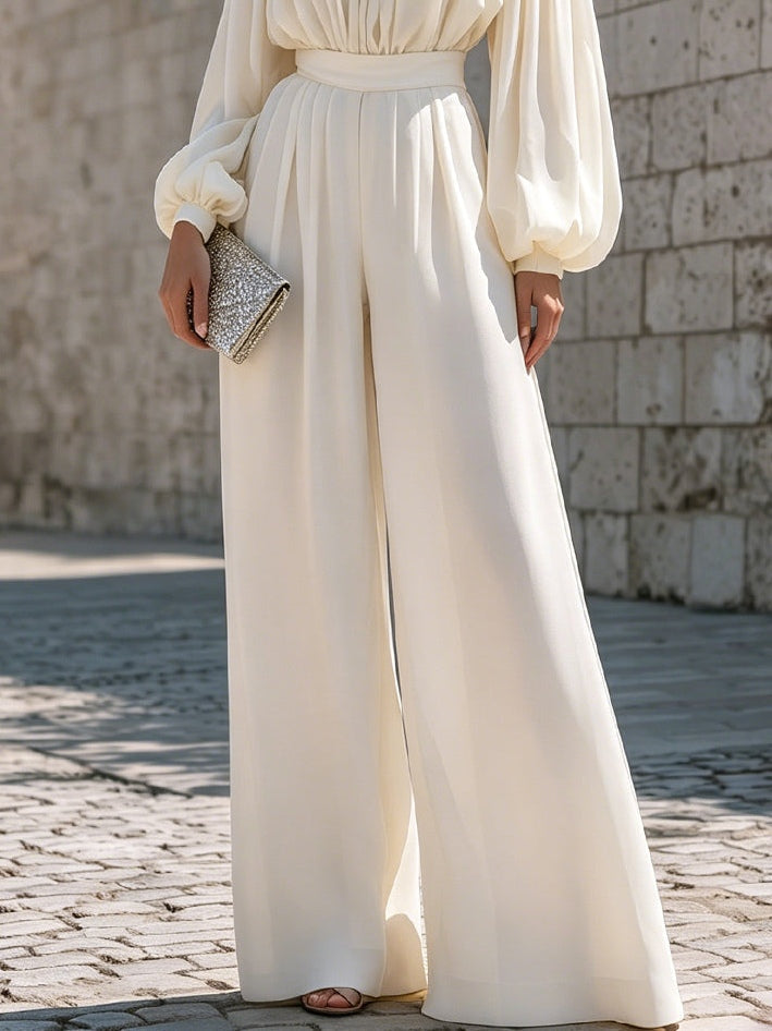 Women's White Off Shoulder Maxi Dress Bishop Sleeve Flowing Style