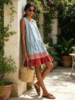 Load image into Gallery viewer, Women's Blue Denim Mini Dress Ruffle Tiered Contrast Hem
