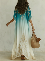 Load image into Gallery viewer, Women's Blue Ombre Kaftan Maxi Dress V-Neck Flowing Boho Style
