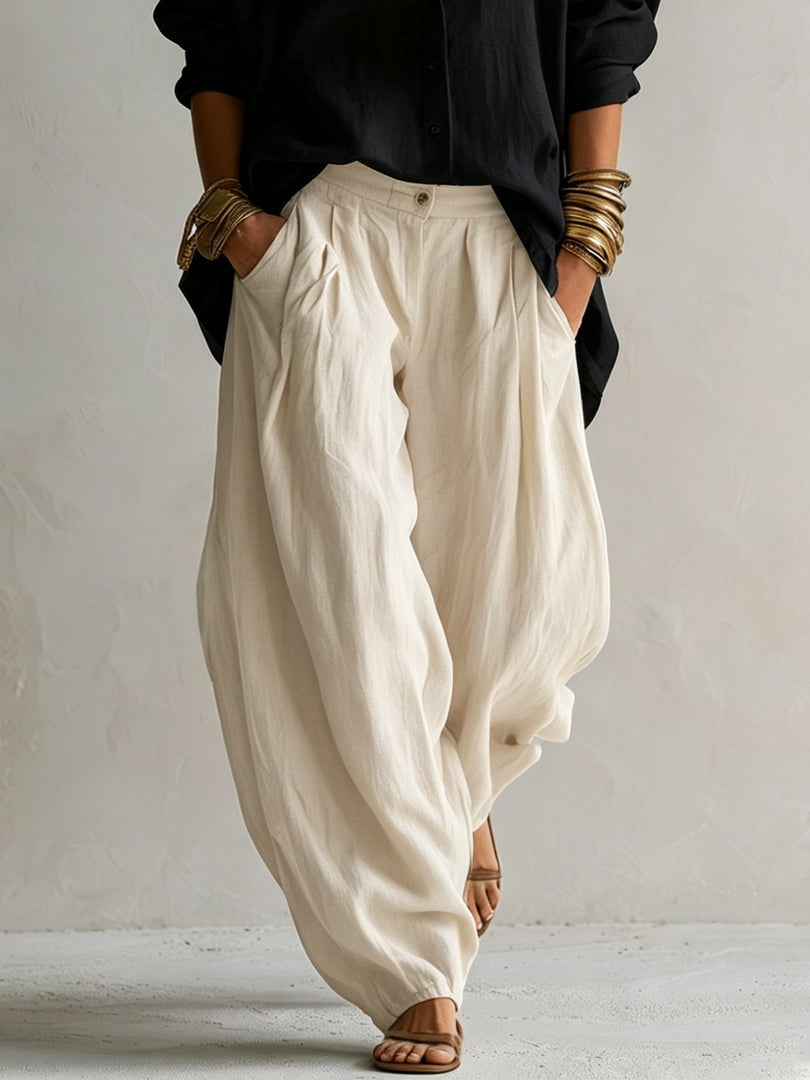 Women's Two Piece Set Button Up Shirt Wide Leg Harem Pants Relaxed Casual Style