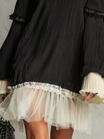 Load image into Gallery viewer, Women's Black Mini Dress Off Shoulder Lace Trim Ruffle Sleeve
