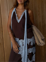 Load image into Gallery viewer, Women's Lace Panel Halter Top and Skirt Set Satin Maxi Skirt

