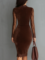 Load image into Gallery viewer, Women's Velvet Mini Dress Keyhole Lace Sleeve Bodycon Fit
