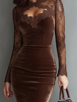 Load image into Gallery viewer, Women's Velvet Mini Dress Keyhole Lace Sleeve Bodycon Fit
