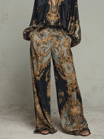 Load image into Gallery viewer, Women's Baroque Print Two Piece Set Wide Leg Trouser V-Neck Top
