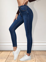 Load image into Gallery viewer, Women's Blue Relaxed Skinny Jeans High Waist Slim Fit Ankle Length
