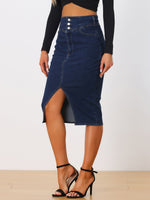 Load image into Gallery viewer, Women's Jean Skirt High Waist Front Slit Midi Pencil Style
