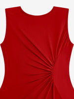 Load image into Gallery viewer, Women's Red Midi Dress Crew Neck Sleeveless Twist Waist High Low Hem
