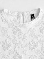 Load image into Gallery viewer, Women's White Mini Dress Puff Sleeve Textured Lace Shift
