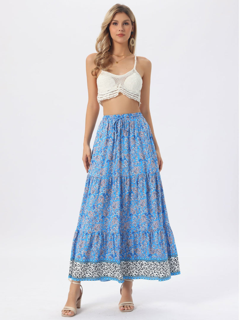 Women's Printed Maxi Skirt High Waist Side Slit Flowing