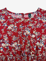 Load image into Gallery viewer, Women's Red Floral Dress Puff Sleeve High Low Flowy Midi Style
