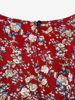 Load image into Gallery viewer, Women's Red Floral Dress Puff Sleeve High Low Flowy Midi Style
