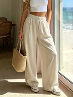 Load image into Gallery viewer, Women's Linen Wide Leg Pants High Waist Drawstring Flowing Casual Style
