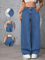 Load image into Gallery viewer, Relaxed Blue Wide Leg Jeans for Women with High Waist Flowing Loose Fit Denim Style
