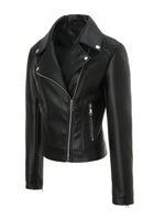 Load image into Gallery viewer, Women's Leather Moto Jacket Notch Lapel Asymmetric Zip Front Fitted Style
