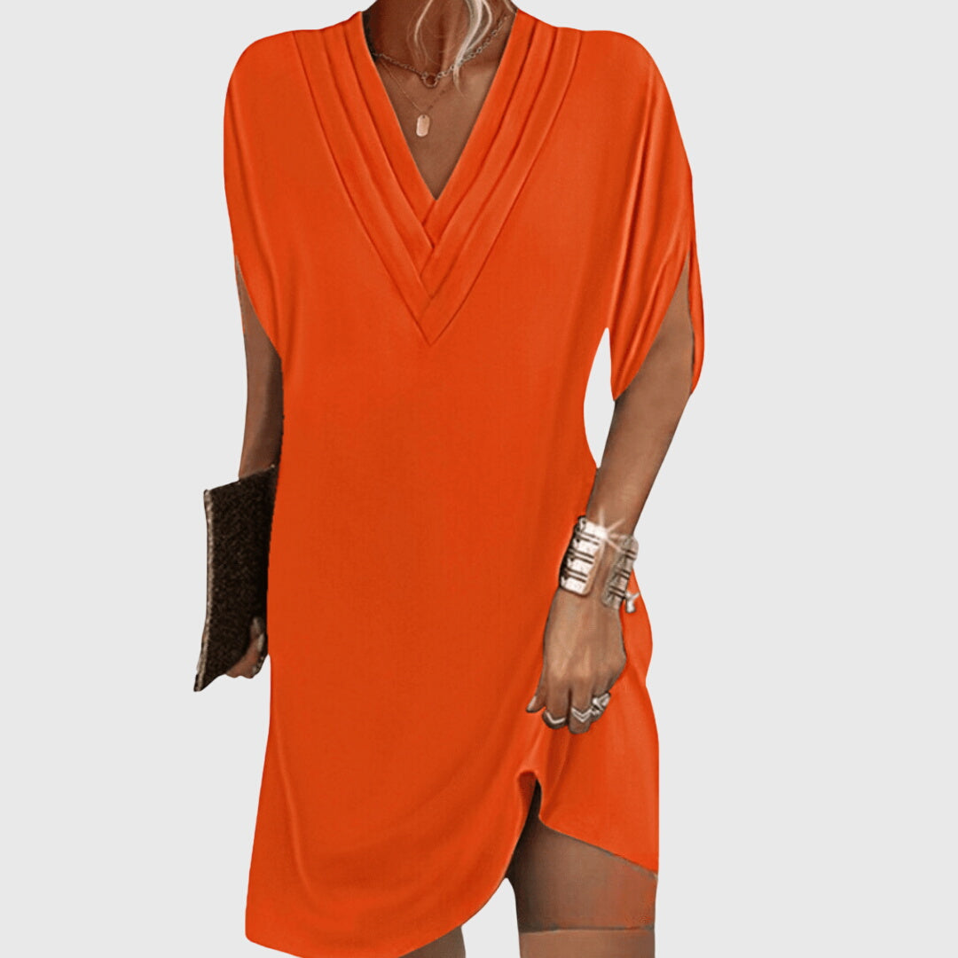 Women's V Neck Mini Dress Short Sleeve Draped Cocoon Relaxed Style