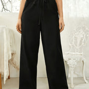 Women's Linen Wide Leg Pants High Waist Drawstring Flowing Casual Style