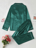 Load image into Gallery viewer, Comfortable Satin Pajamas for Women with Collar Button Front Piping Trim
