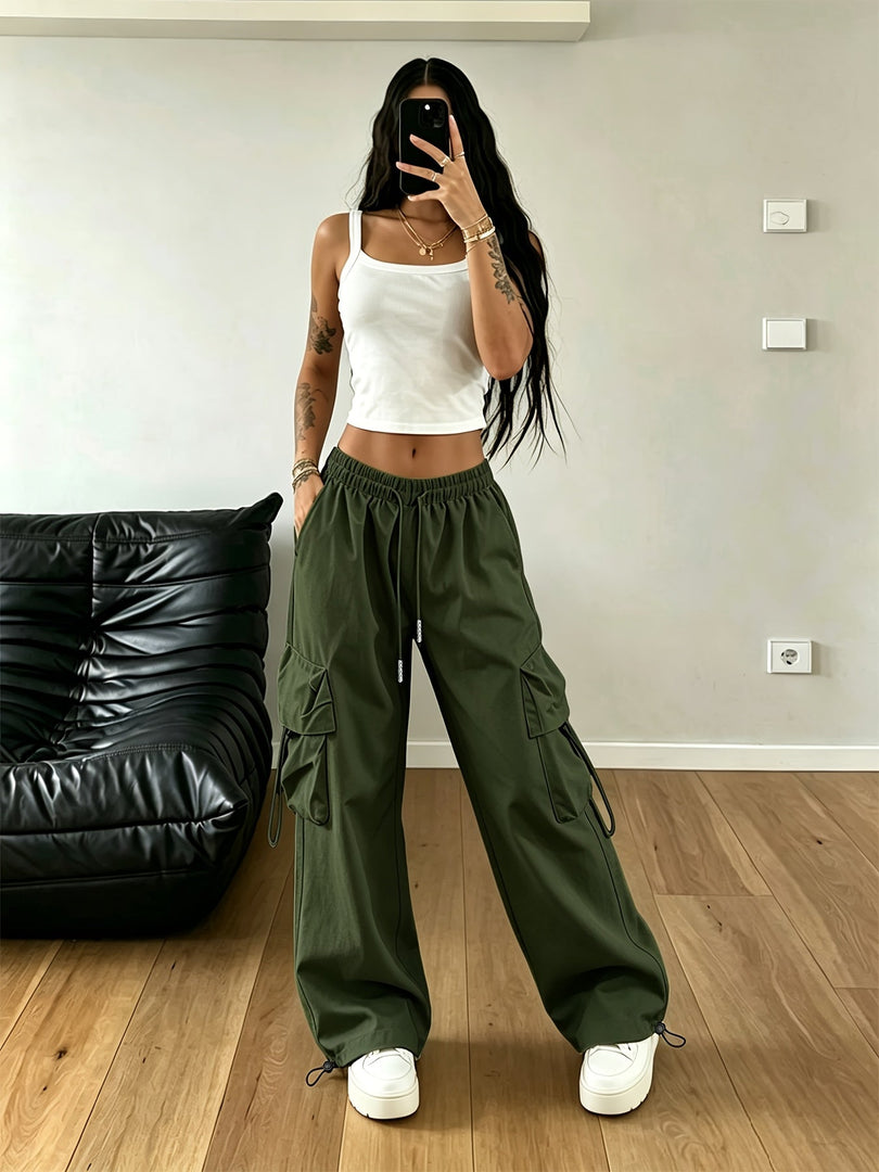 Women's Cargo Pants Drawstring Waist Wide Leg Style