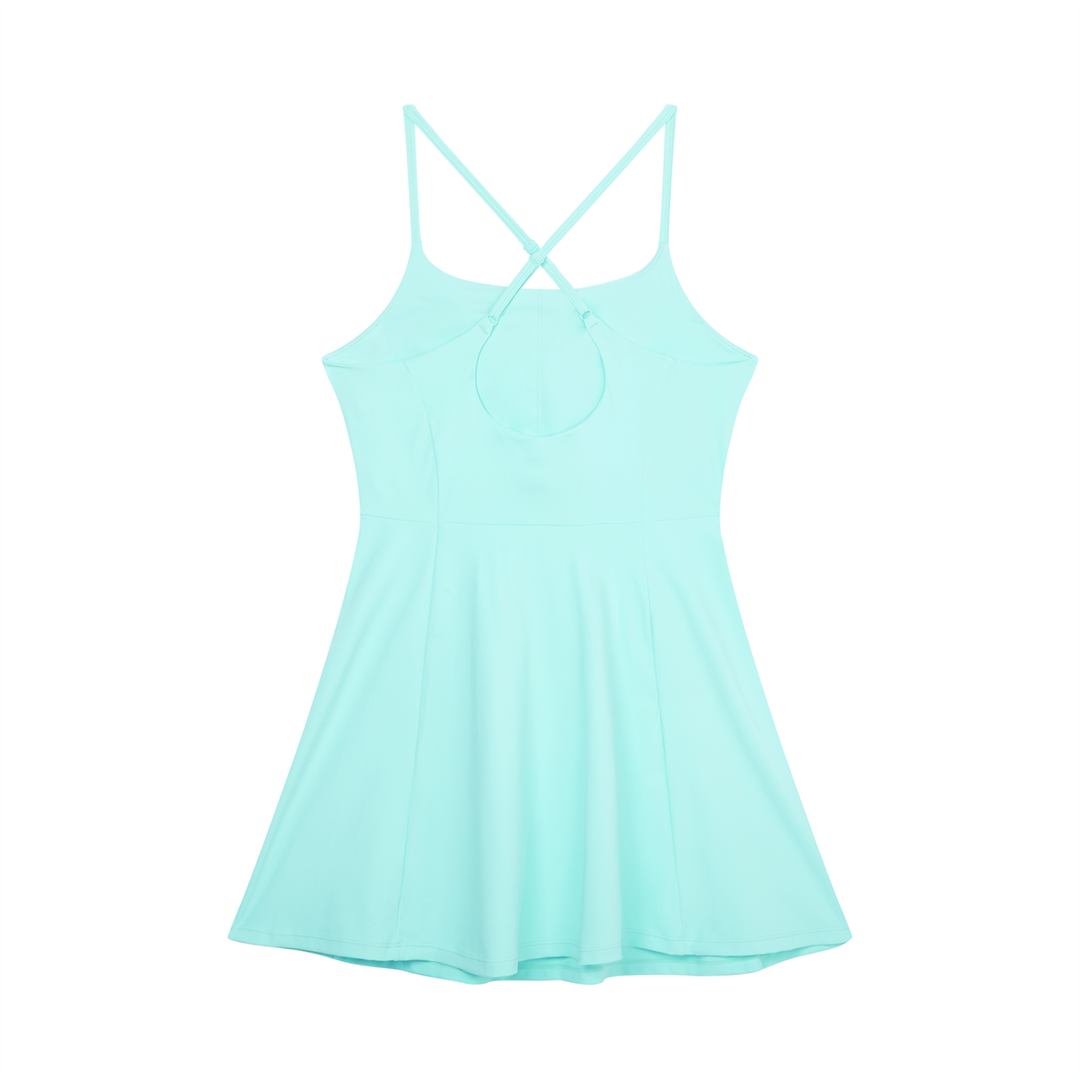 Clara Paneled A-Line Dress - In White & Sky Blue