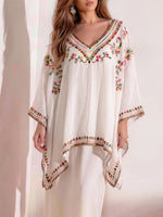 Load image into Gallery viewer, Women's Poncho Shirt V Neck Embroidered Trim Draped Kaftan Style
