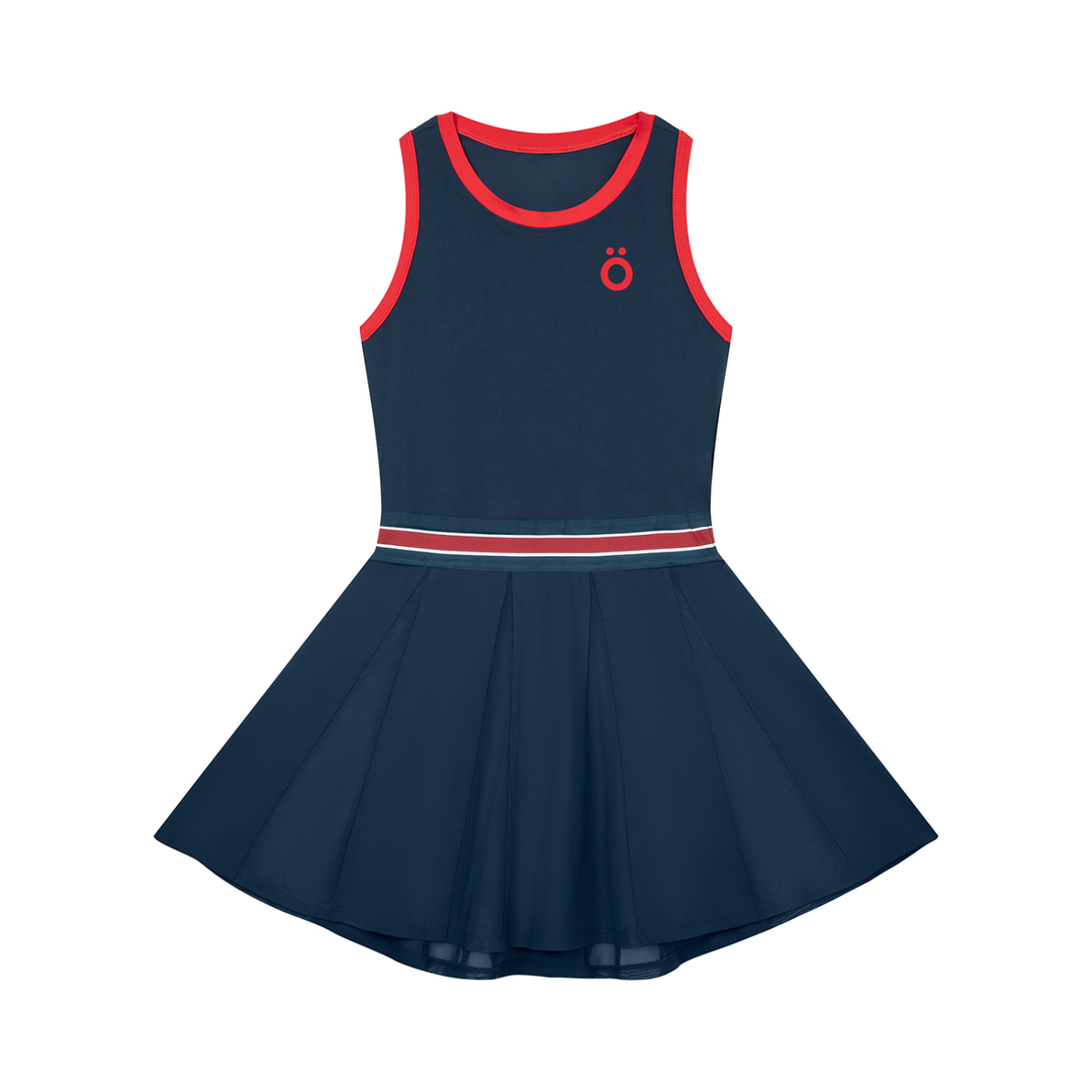 Serena Block A-Line Sleeveless Dress - In Navy Blue