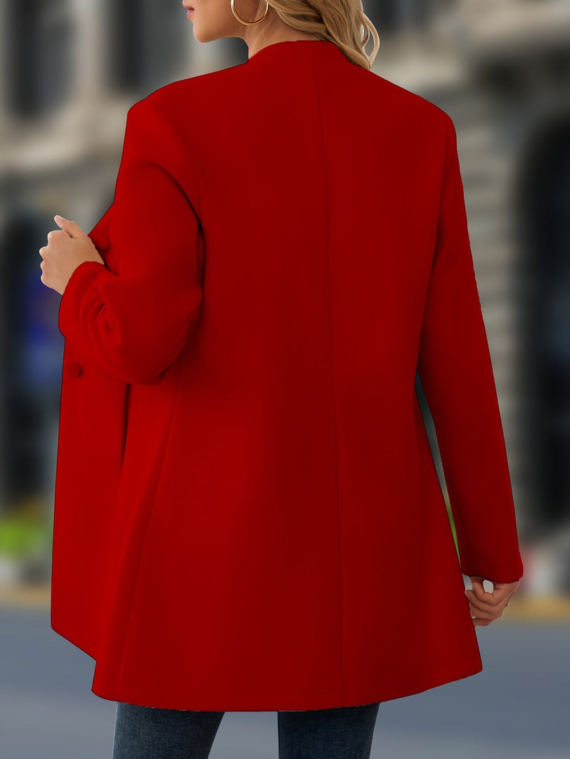 Women's Wool Coat Stand Collar Button Front Belted Waist