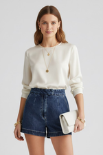 Load image into Gallery viewer, Women's Blue Denim Shorts Pleated Front Tailored Style
