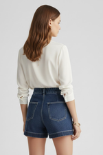Load image into Gallery viewer, Women's Blue Denim Shorts Pleated Front Tailored Style
