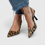 Load image into Gallery viewer, Women's Leopard Print Wedding Shoes Slingback Strap Pointed Toe Heel
