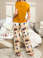 Load image into Gallery viewer, Women's Mustard Pajamas Floral Print Short Sleeve Two Piece
