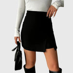 Load image into Gallery viewer, Women's Black Mini Skirt High Waist Asymmetric Split Hem Fitted Pencil Casual Style
