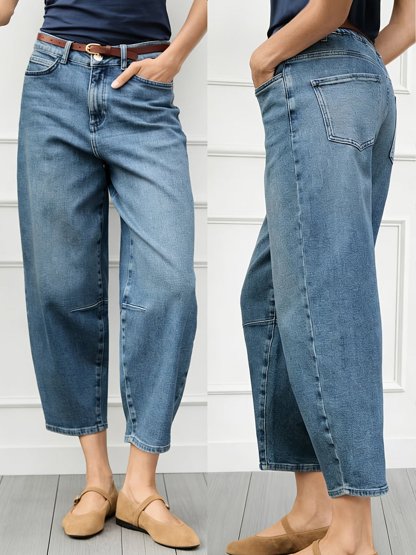 Women's Relaxed Blue Barrel Jeans High Waist Curved Leg